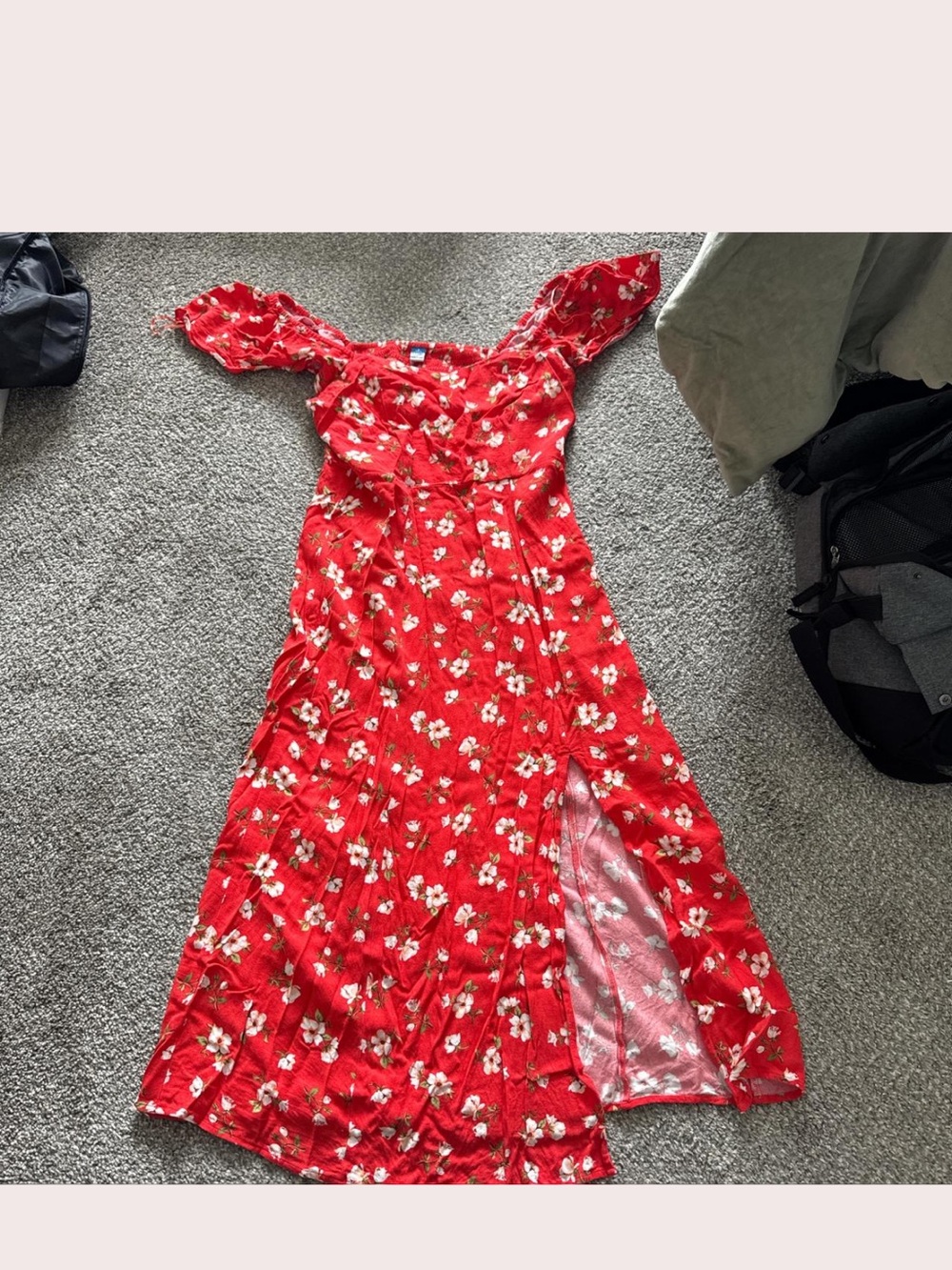 Old Navy Red Floral Off-Shoulder Maxi with Side Slit small tall
